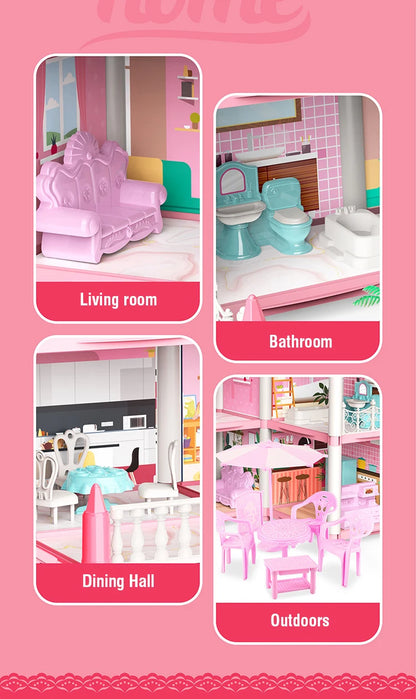Girl Doll House Toy Children Pretend Play Dollhouse Villa Patchwork Dream Furniture Home Doll House for Kids Christmas Toy Gifts by Smarsty