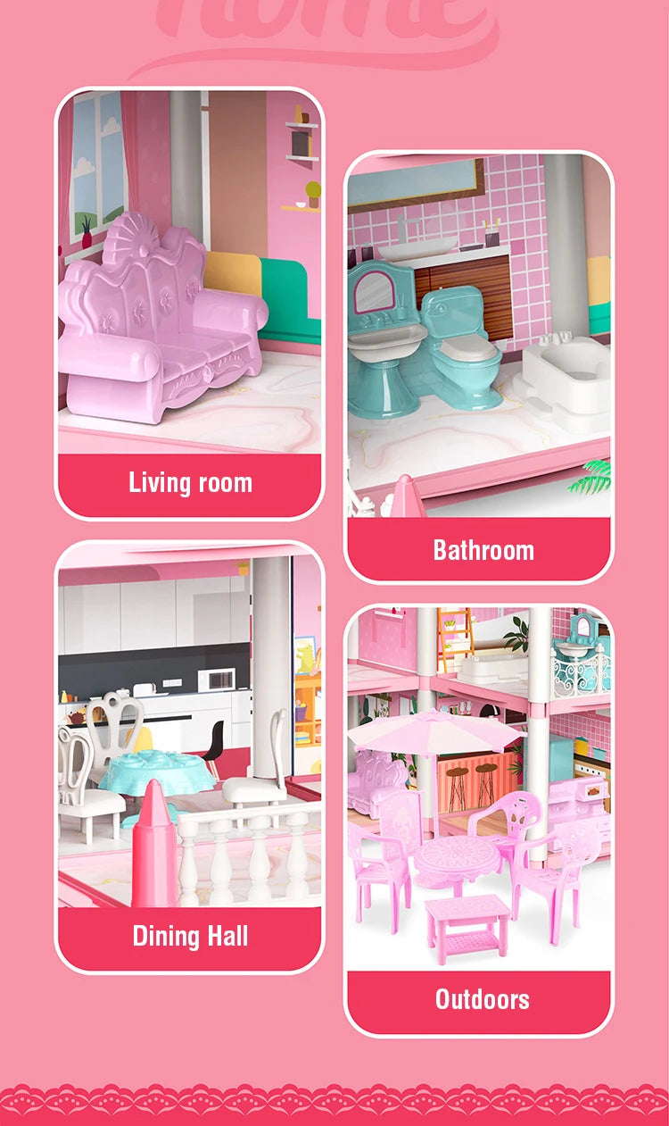 Girl Doll House Toy Children Pretend Play Dollhouse Villa Patchwork Dream Furniture Home Doll House for Kids Christmas Toy Gifts by Smarsty