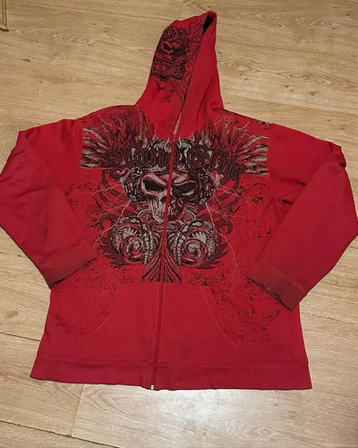 American Y2K New Fashion Trend Fleece Padded Zipper Hoodie Women Street Hip Hop Joker Loose Sweatshirt Couple Casual Punk Hoodie - Smarsty