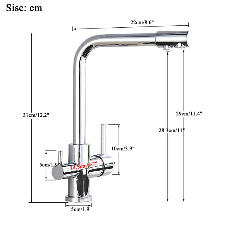 Chrome Kitchen Faucet with Pure Water Filter and Dual Handles - Smarsty