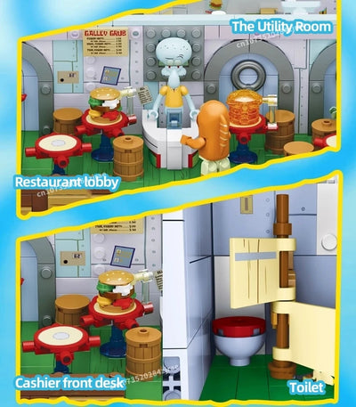 Spongebob building block cartoon Krusty Krab creative restaurant scene model Patrick Star assembly toy children's birthday gift by Smarsty