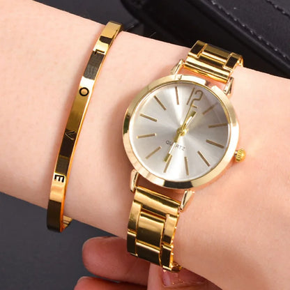 Luxury Women Quartz Wristwatch Set with Hollow Strap - Smarsty