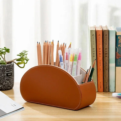 5 Grid Pu Leather Organizer Remote Control Phone And Tv Holder Desk Storage Box Cosmetics Brush by Smarsty