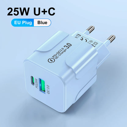 Compact Dual Port USB C Fast Charger 25W Travel Adapter - Smarsty