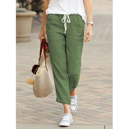 Autumn Cotton Women's Pants Y2K Black Drawstring Elastic Waist Casual Pants Female Loose Fashion Elegant Ladies Bottom - Smarsty