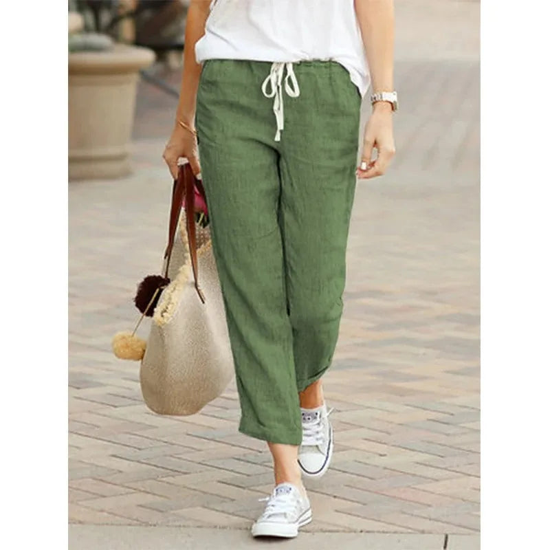 Autumn Cotton Women's Pants Y2K Black Drawstring Elastic Waist Casual Pants Female Loose Fashion Elegant Ladies Bottom - Smarsty
