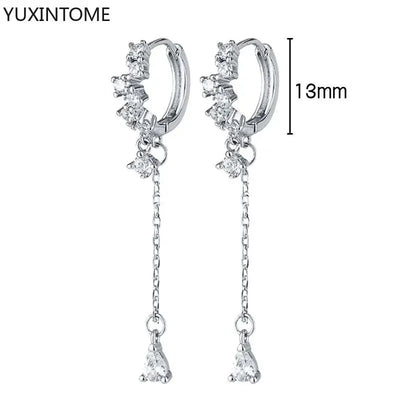 925 Sterling Silver Hoop Earrings White Crystal Luxury - Smarsty