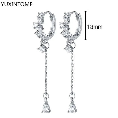 925 Sterling Silver Hoop Earrings White Crystal Luxury - Smarsty