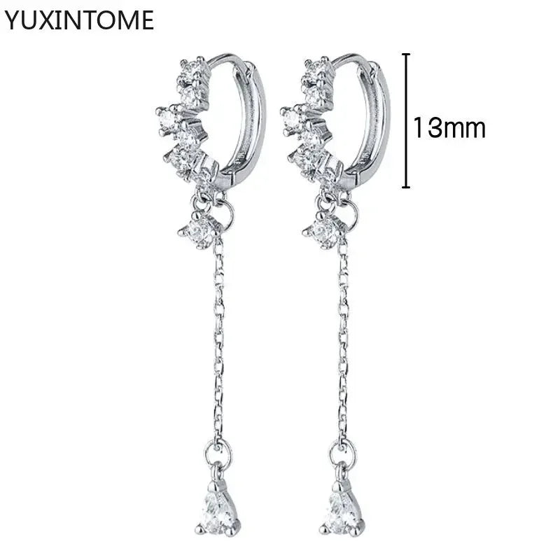 925 Sterling Silver Hoop Earrings White Crystal Luxury - Smarsty