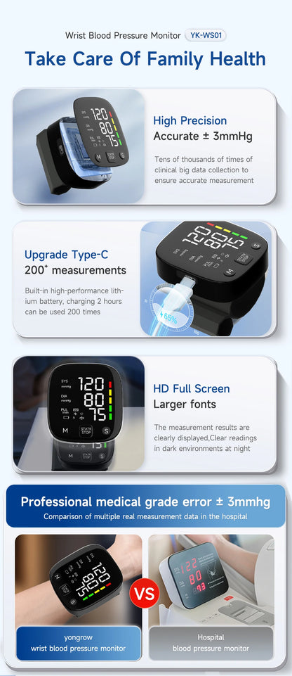 Yongrow Rechargeable Digital Wrist Blood Pressure Monitor - Smarsty