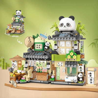 Street View Series Building blocks Izakaya Shaved Ice Shop Takoyaki Shop Coffee shop Panda Tea House model children's gift by Smarsty