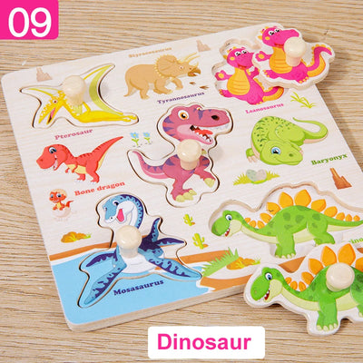 Wooden Puzzle Montessori Toys for Kids Cartoon Animal Traffic Hand Grab Boards Early Learning Educational Toys for Children - Smarsty