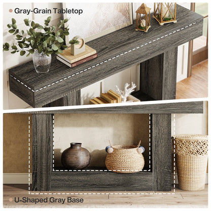 Tribesigns 63" Console Table, Farmhouse 2-Tier Entryway Table with U-Shaped Base, Narrow Long Wood Sofa Table Behind Couch Table