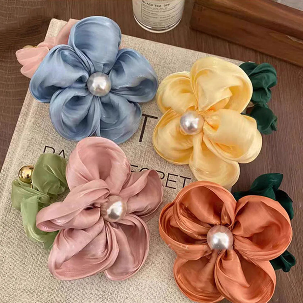 Summer Pearl Flower Scrunchie High Elastic Hair Tie - Smarsty