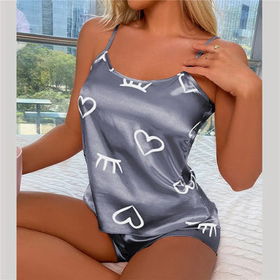 Women Ice Silk Pajamas Sleepwear Pajama Set Camisole Shorts L XL XXL Gray Pink Low Cut Comfortable Casual Summer - Smarsty