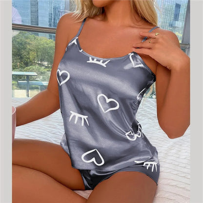 Women Ice Silk Pajamas Sleepwear Pajama Set Camisole Shorts L XL XXL Gray Pink Low Cut Comfortable Casual Summer - Smarsty