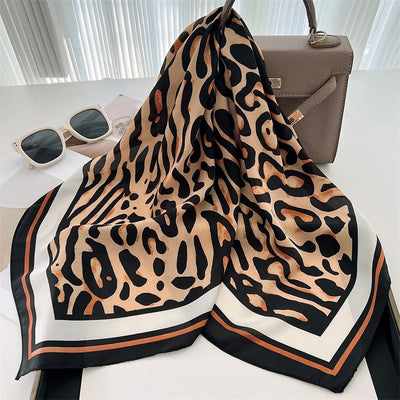 Luxury Leopard Print Silk Scarf for Women Spring Summer - Smarsty