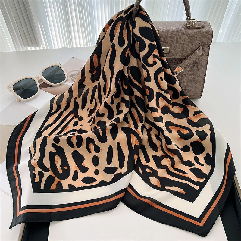 Luxury Leopard Print Silk Scarf for Women Spring Summer - Smarsty
