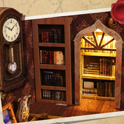 DIY Book Nook Shelf Insert Kit 3D Wooden Puzzle Doll House Assembly Building Model Bookends With Furniture LED Light Xmas Gifts by Smarsty