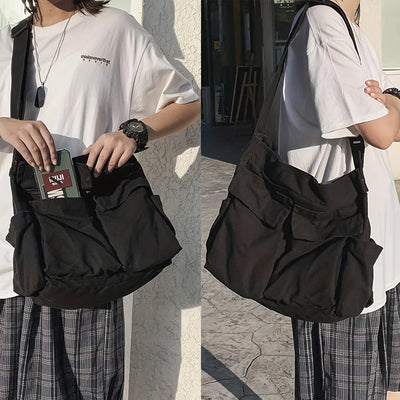 Retro Canvas Workwear Shoulder Bag Large Capacity Messenger - Smarsty