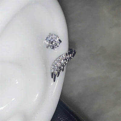 Stainless Steel Ear Cuff With Rhinestone Wing Sparkle - Smarsty