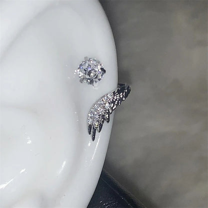 Stainless Steel Ear Cuff With Rhinestone Wing Sparkle - Smarsty