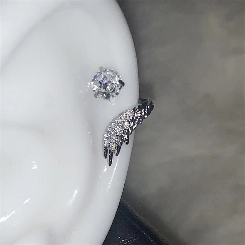 Stainless Steel Ear Cuff With Rhinestone Wing Sparkle - Smarsty