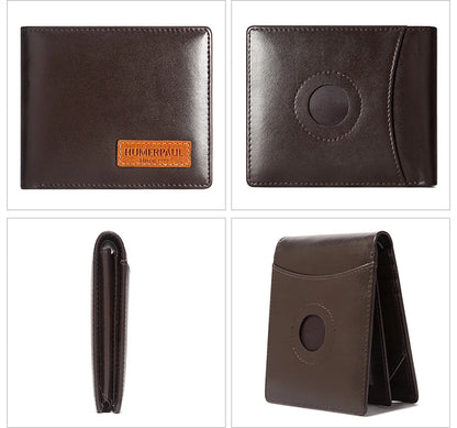 HUMERPAUL Airtag Wallet For Men Real Leather RFID Trifold Card Holder Case with ID Window Slim Anti-lost Purse - Smarsty