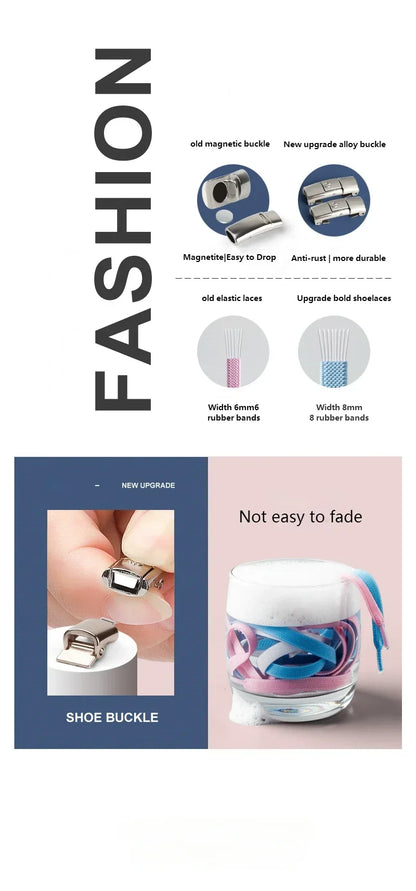 2Pairs Without Ties Elastic Laces No Tie Shoe Laces Press Lock Shoelaces Sneaker Kids Adult 8MM Widened Flat Shoelace for Shoes