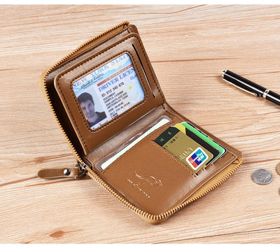 Mens Wallet Leather Business Card Holder Zipper Purse Luxury Wallets for Men RFID Protection Purses Carteira Masculina Luxury - Smarsty
