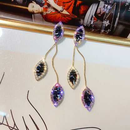 Long Crystal Tassel Butterfly Dangle Earrings for Women - Smarsty
