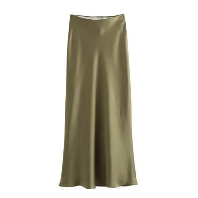 MUJER Woman 2025 Satin Skirt Women High Waist Long Skirts For Women Summer Black Midi Skirt Woman Office Elegant Women's Skirts - Smarsty