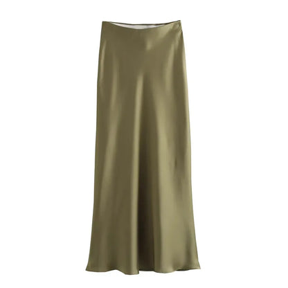 MUJER Woman 2025 Satin Skirt Women High Waist Long Skirts For Women Summer Black Midi Skirt Woman Office Elegant Women's Skirts - Smarsty