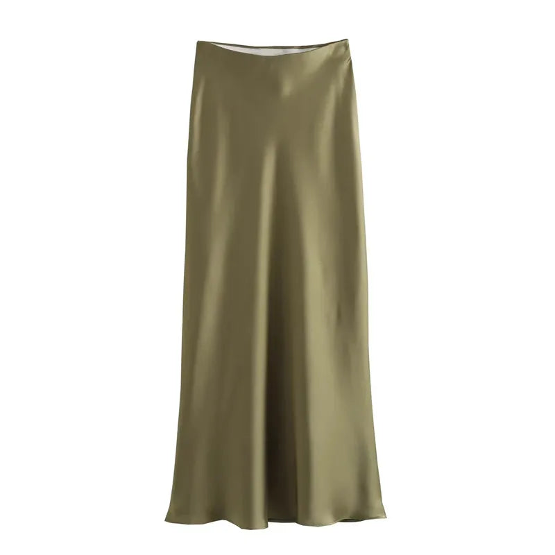MUJER Woman 2025 Satin Skirt Women High Waist Long Skirts For Women Summer Black Midi Skirt Woman Office Elegant Women's Skirts - Smarsty