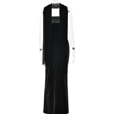 Mozision Scarf Collar Strapless Sexy Maxi Dress For Women Fashion Off-shoulder Backless Bodycon Club Party Long Dress Elegant - Smarsty