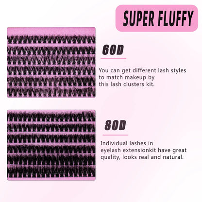 DIY False Eyelashes Clusters Extensions Individual Lashes Cluster Natural Segmented With glue,Remover,lash brush，tweezers - Smarsty