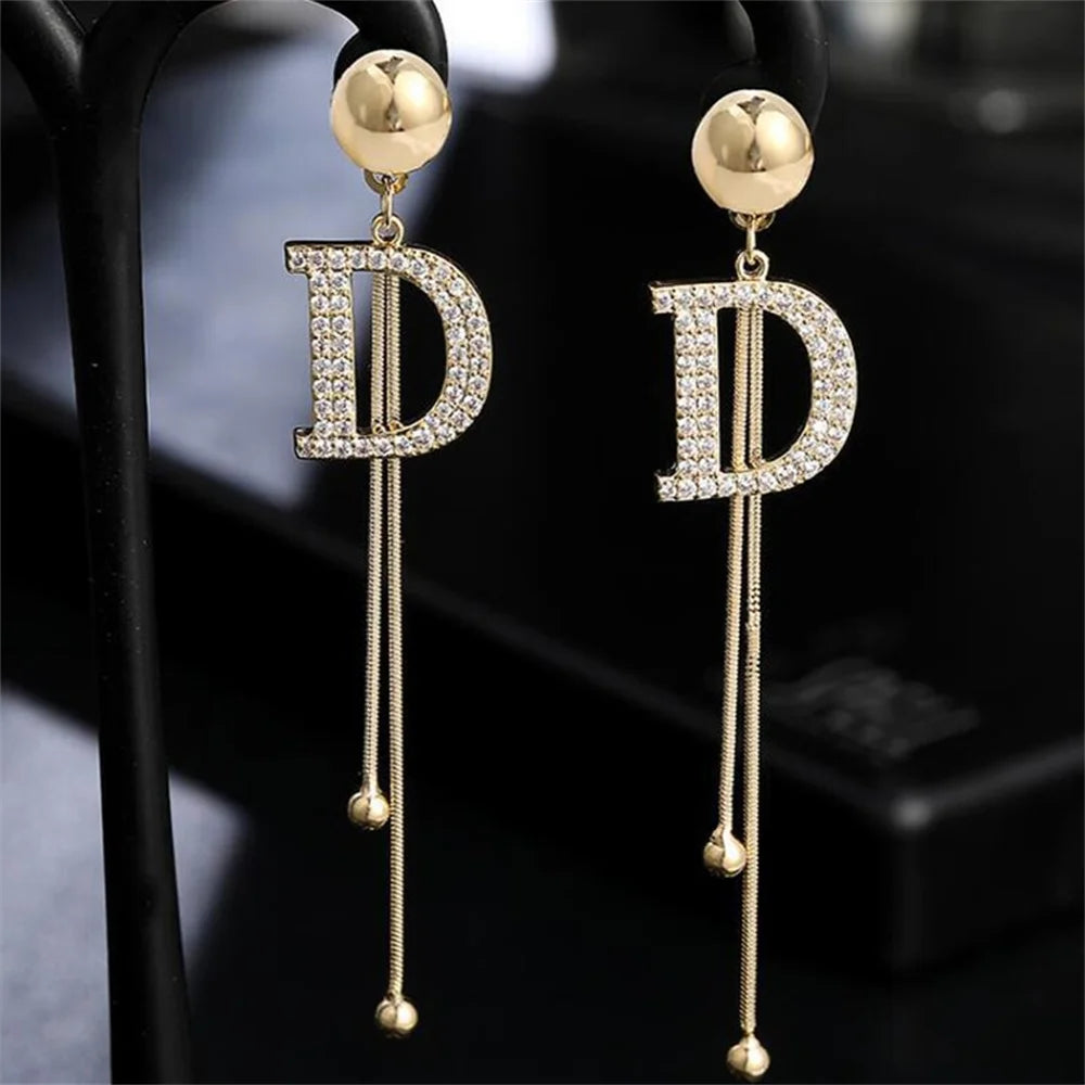 Gold Crystal Tassel Earrings for Women Trendy Elegant Style - Smarsty