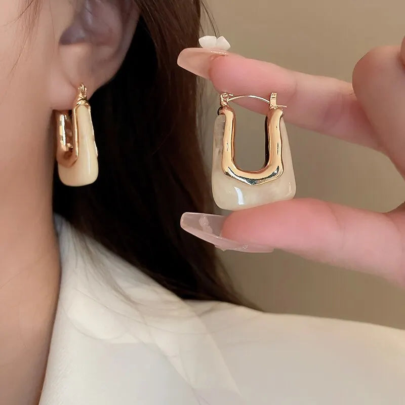 Geometric Resin Earrings in Green and Pink for Women 2023 - Smarsty