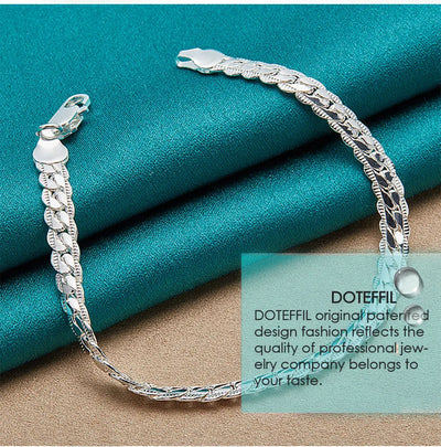 925 Silver Chain Bracelet Unisex Flat Side Lobster Clasp - Smarsty