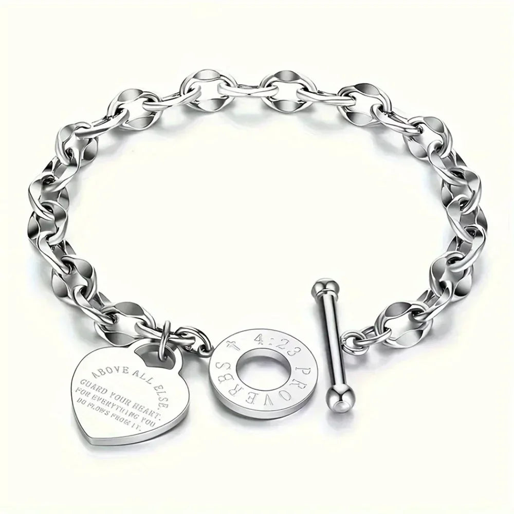 Stainless Steel Couple Bracelet With Heart Pendant - Smarsty