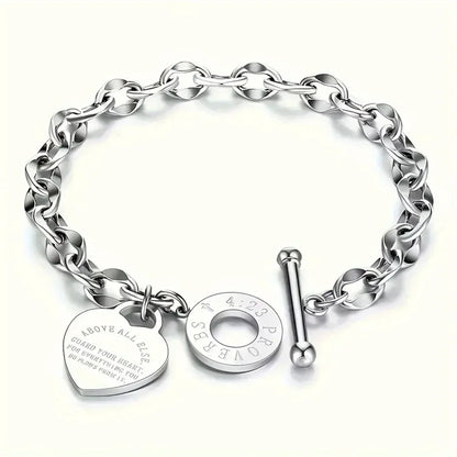 Stainless Steel Couple Bracelet With Heart Pendant - Smarsty