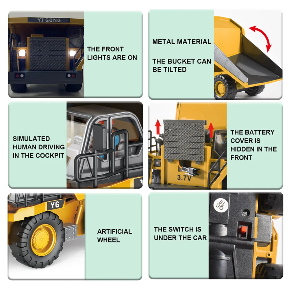 2.4G Remote Control Excavator Dump Truck RC Model Car Toy Professional Alloy Plastic Simulation Construction Vehicle Kids Gifts