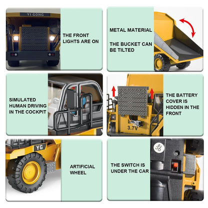 2.4G Remote Control Excavator Dump Truck RC Model Car Toy Professional Alloy Plastic Simulation Construction Vehicle Kids Gifts