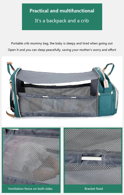 Folding Mommy Bag Lightweight Portable Folding Crib Bed Large-capacity Baby Backpack Female Mommy Outting Bag Mummy Bag by Smarsty