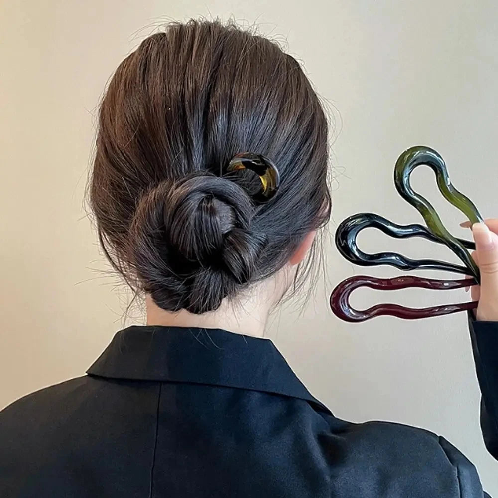 Geometric Tortoiseshell Hair Fork for Women - Smarsty