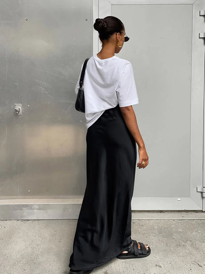 Elegant Satin Black Trumpet Skirts Fashion Slim High Waist Skirts Women Female Solid Office Long Skirt Spring Summer - Smarsty