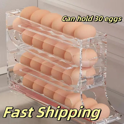 Automatic Roll-out Egg Storage Device Household Refrigerator Storage Box Egg Box Can Hold 30 Eggs High Quality Egg Rack Kitchen by Smarsty
