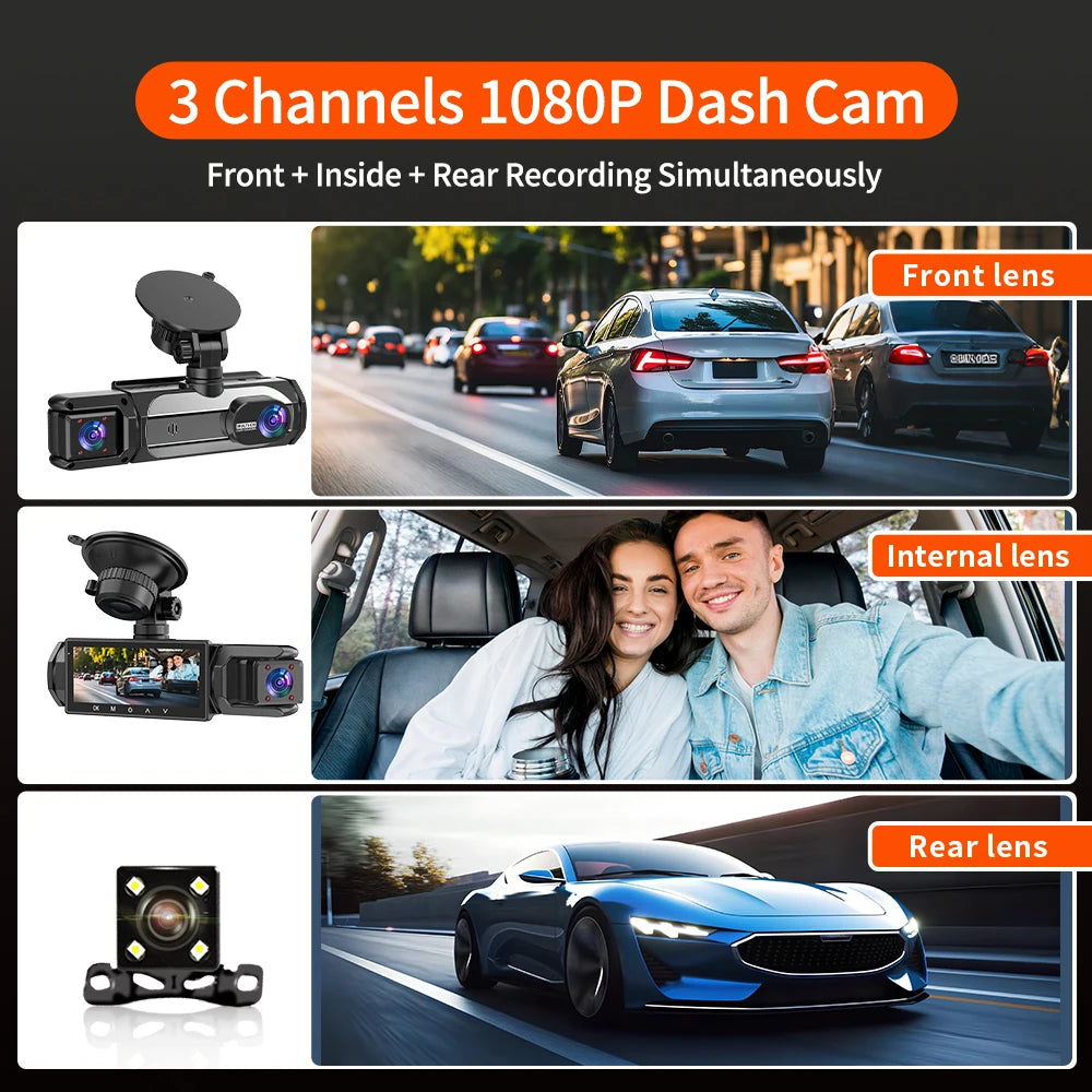 1080P 3 Camera Dash Cam Front and Rear Night Vision - Smarsty