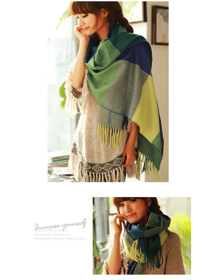 Women’s Plaid Cashmere Scarf Thick Warm Winter Shawl - Smarsty