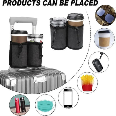 Travel Luggage Cup Holder Durable Free Hand Suitcase Drink Bag Travel Milk Tea Coffee Mugs Holder Fits All Suitcase Handles - Smarsty